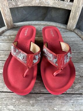 Coach Red Leather and Signature Fabric Thong Sandals 8 1/2